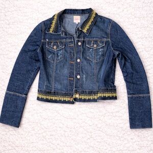 Candie’s Embroidered Denim Jacket Blue Gold Trim Size L